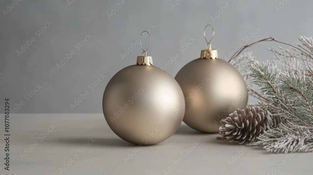 Gold christmas bauble on light pastel gray background Gold christmas bauble on light pastel gray background