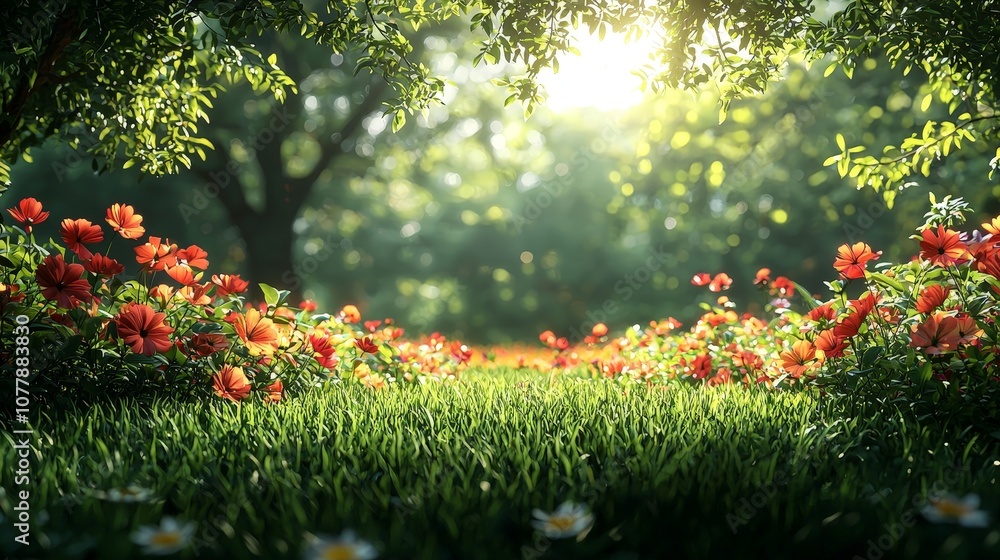 A vibrant meadow filled with colorful flowers under soft sunlight. A vibrant meadow filled with colorful flowers under soft sunlight.