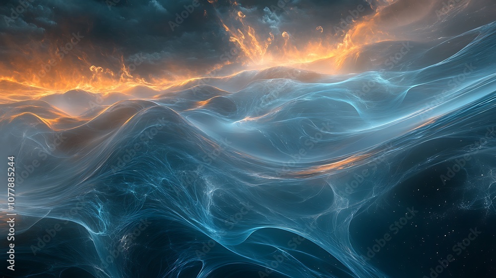 Abstract landscape with swirling blue and orange clouds. Abstract landscape with swirling blue and orange clouds.