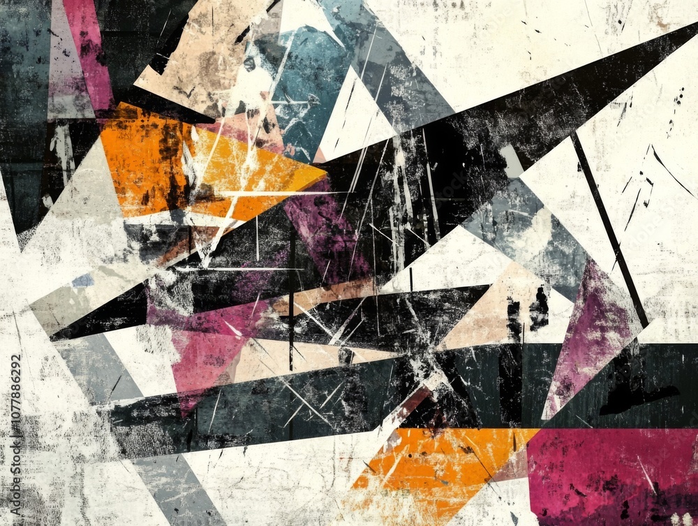 Abstract Geometric Composition with Grunge Texture and Vibrant Colors Abstract Geometric Composition with Grunge Texture and Vibrant Colors