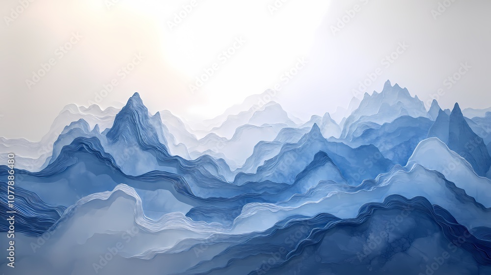 Fototapeta premium Traditional blue and white Chinese landscape origami art poster background