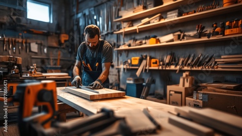 Carpenter working on wooden project