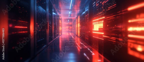 Wallpaper Mural A futuristic data center corridor illuminated by red and blue lights. Torontodigital.ca