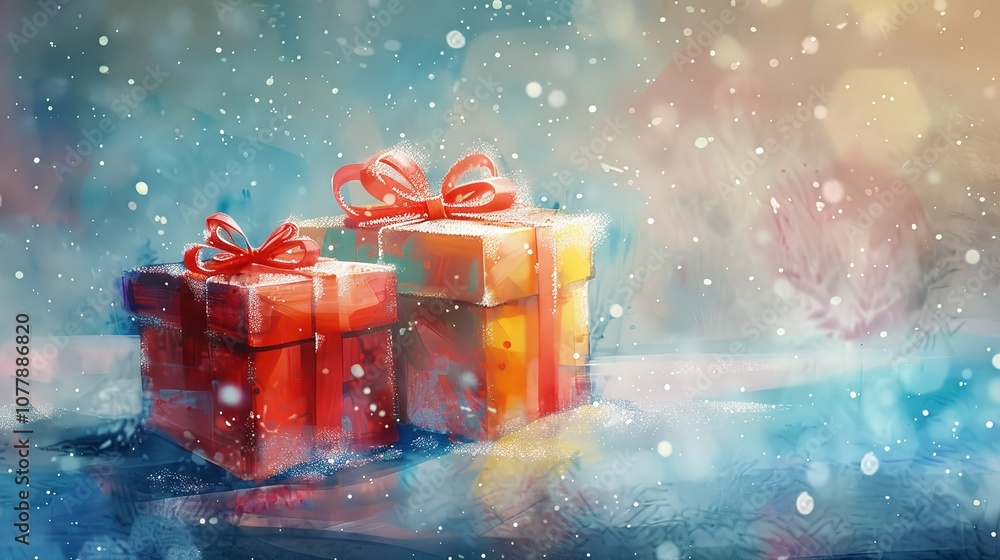 Watercolor Painted Christmas Gift Boxes, AI-Generated 8K Watercolor Painted Christmas Gift Boxes, AI-Generated 8K