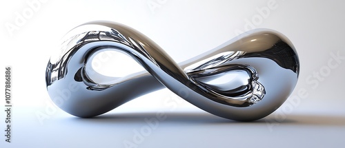 Chrome Infinity Loop Sculpture with Reflective Surface on White Background