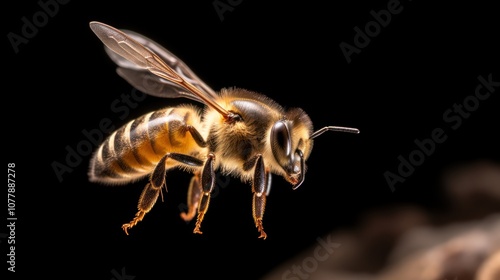 A Close-Up of a Honeybee in Flight