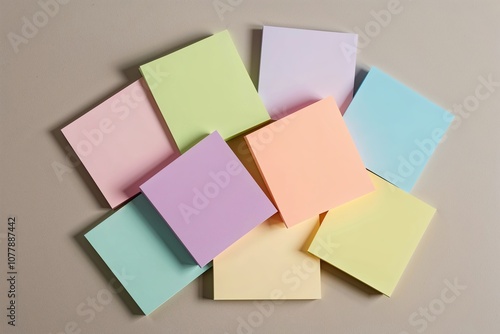 Soft Pastel Post-It Note Paper in Various Colors on Neutral Background