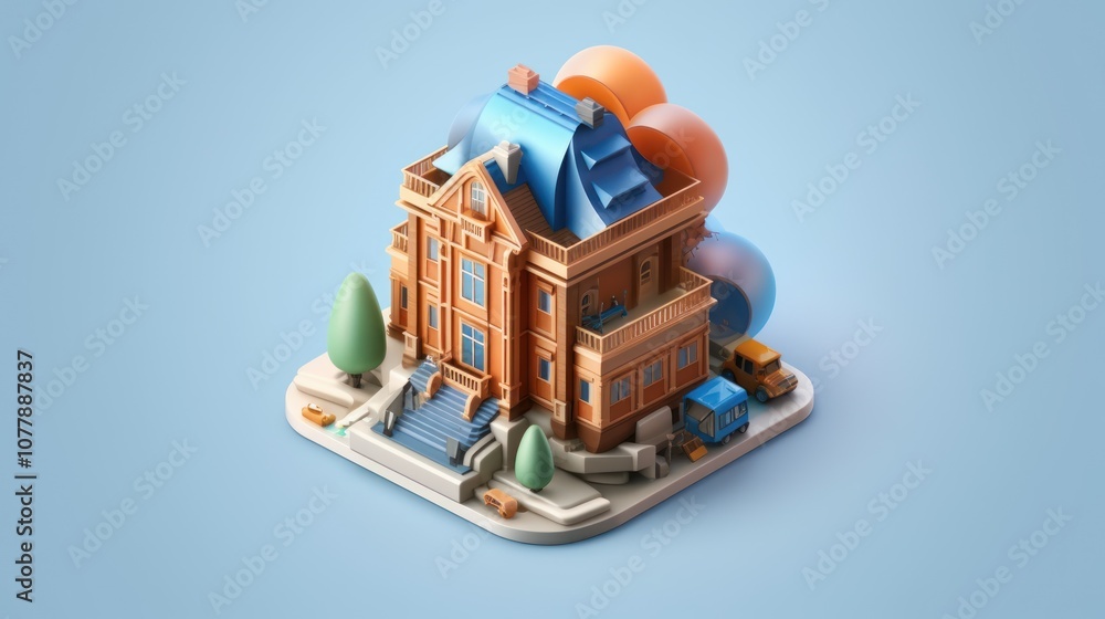 3D Rendered House with Balloons 3D Rendered House with Balloons