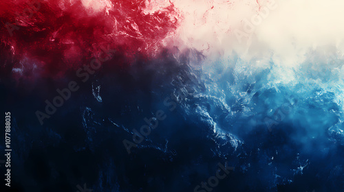 Fototapeta Naklejka Na Ścianę i Meble -  Abstract cinematic red white blue background soft wave, grunge vintage noise grain, wallpaper with space for copy and presentation, usa flag patriotic holiday template. Cinematic. Illustration