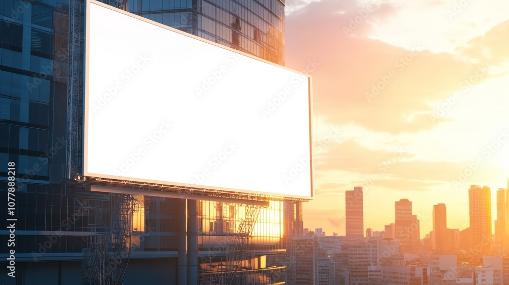 Blank Billboard in City Skyline at Sunset Blank Billboard in City Skyline at Sunset