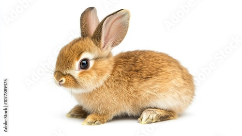 Cute eight-week-old brown baby European rabbit sitting andCute eight-week-old brown baby European rabbit sitting and