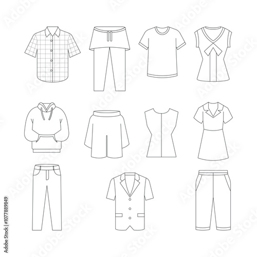 Vector Hand Drawn Illustration Set of Various Clothing Types