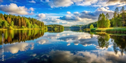 Finnish Rural Lake, Deep Focus, Scenic Landscape