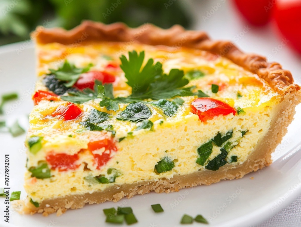A Slice of Savory Vegetable Quiche with a Crispy Crust A Slice of Savory Vegetable Quiche with a Crispy Crust