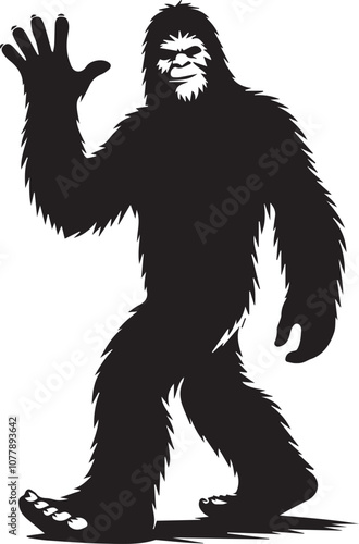 Bigfoot silhouette waving with a friendly stance