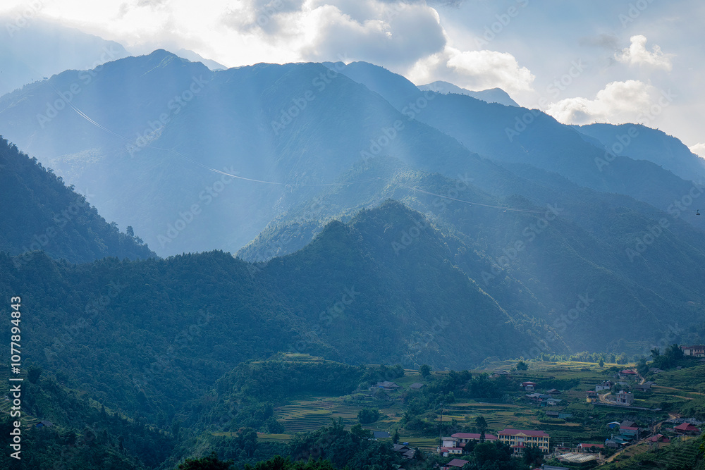 Fototapeta premium The scenery of Sa Pa - a famous beautiful tourist city in Northern Vietnam - is like the scenery of the Alps in Europe.
