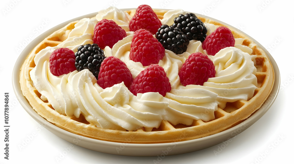 Waffle with Whipped Cream and Berries - Food Photography Waffle with Whipped Cream and Berries - Food Photography