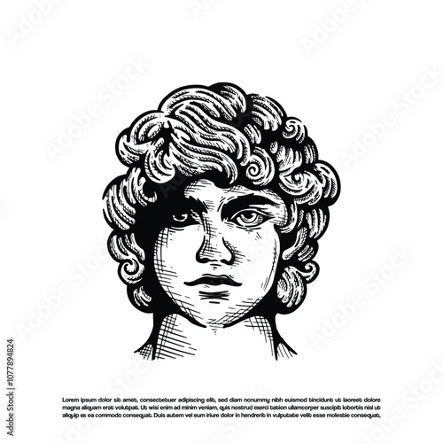 Vintage retro handsome Greek god face vector, Portrait of god face illustration