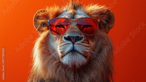 Cool lion rocks sunglasses against a bold solid color background for a stunning visual appeal