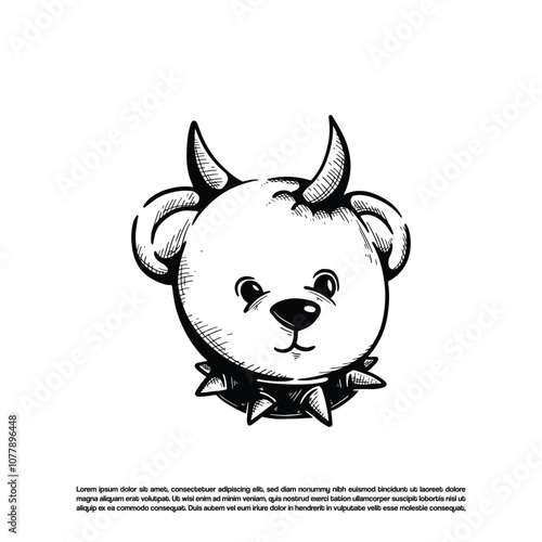 Hand drawn devil teddy bear doll face vector sketch art