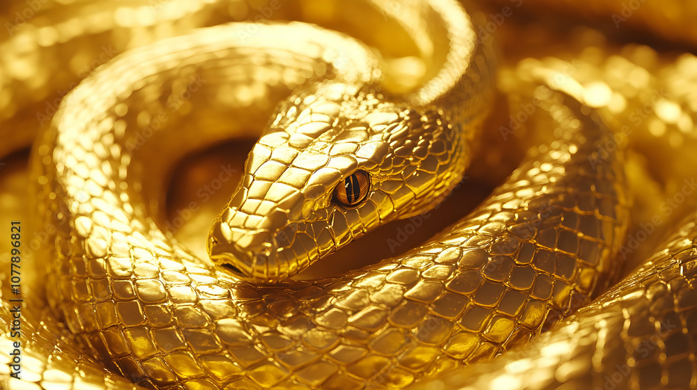 Fototapeta premium Golden Snake 3D Illustration