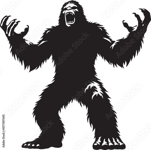 Bigfoot silhouette roaring arms outstretched