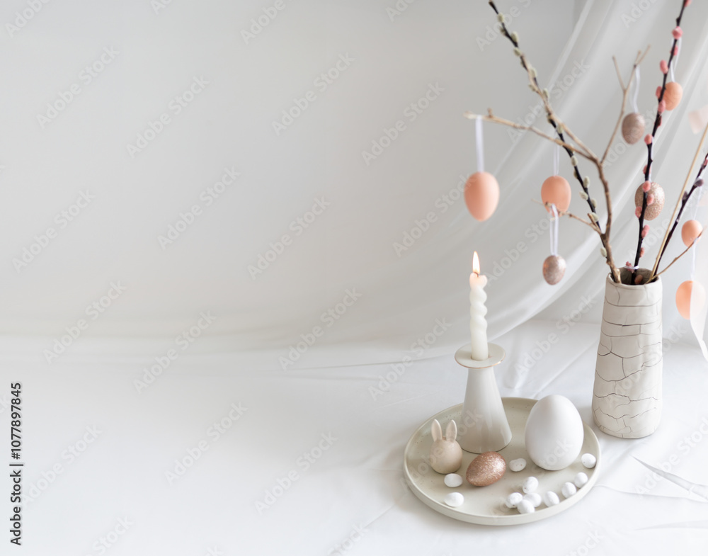 Easter background with copy space. White interior. Easter background with copy space. White interior.