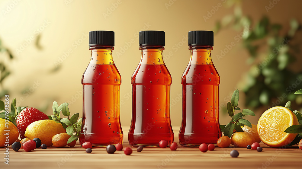 Illustration of a kitchen bottle packaging model with vegetables and fruits Illustration of a kitchen bottle packaging model with vegetables and fruits