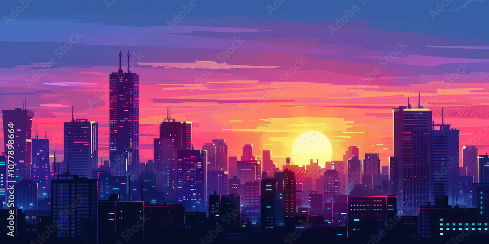 A time-lapse of a sunset over a city skyline, with the buildings slowly illuminated by the last rays of sunlight. A time-lapse of a sunset over a city skyline, with the buildings slowly illuminated by the last rays of sunlight.