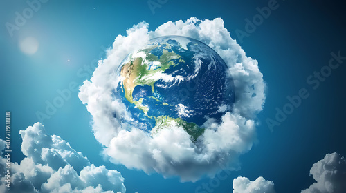Fototapeta Naklejka Na Ścianę i Meble -  Cinematic shot of planet earth globe with clouds and space background, earth, planet, globe, clouds, space, cinematic. Cinematic. Illustration