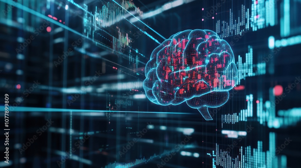 A digital representation of a brain amidst data streams, symbolizing technology and intelligence. A digital representation of a brain amidst data streams, symbolizing technology and intelligence.