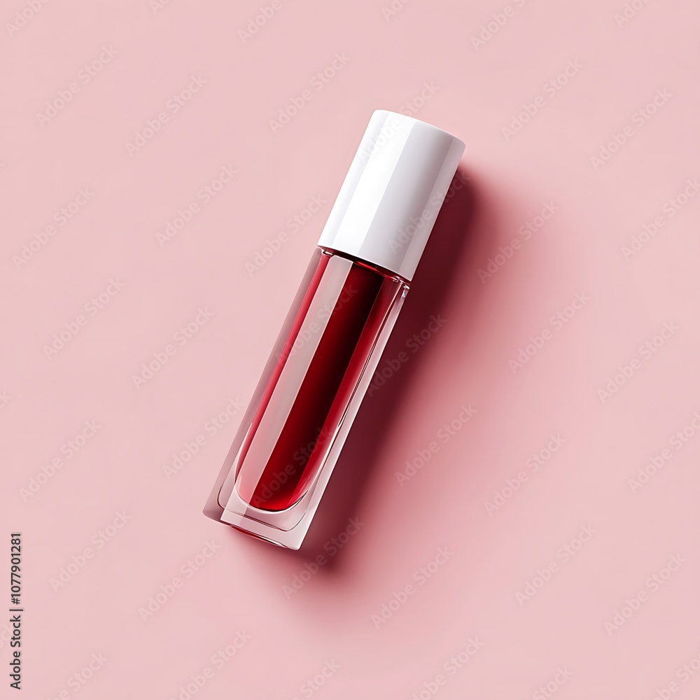 Glass Vial with Red Liquid on Pink Background Glass Vial with Red Liquid on Pink Background