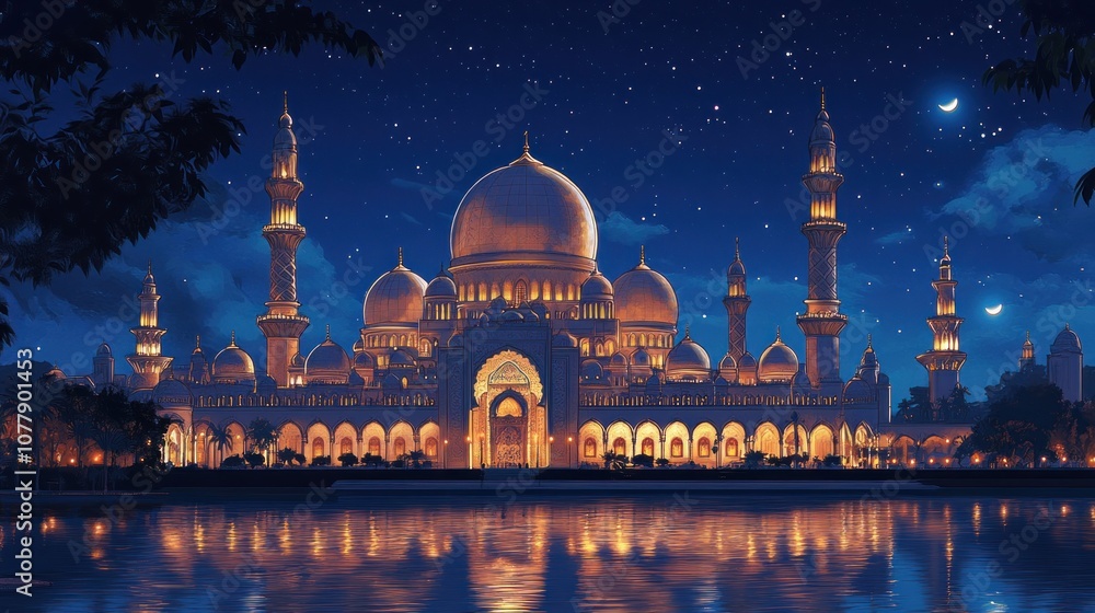 custom made wallpaper toronto digitalIlluminated Mosque with Crescent Moon and Stars at Night