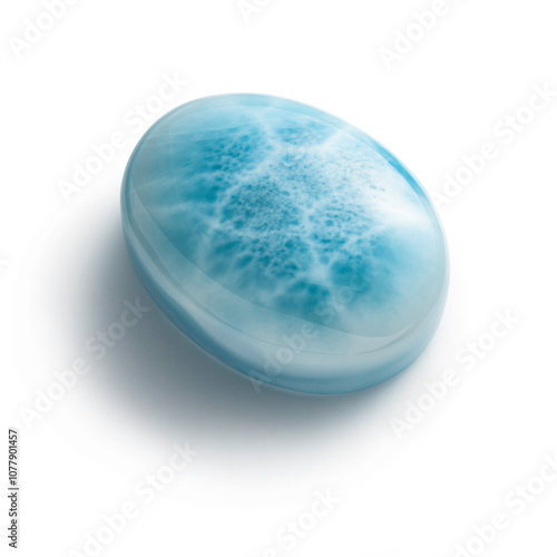 Larimar stone isolated on white background. Blue stone.