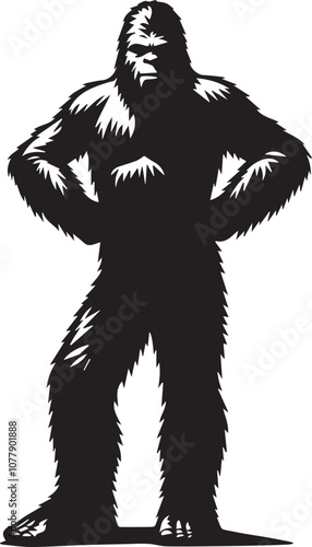 Bigfoot silhouette standing with hands on hips looking proud