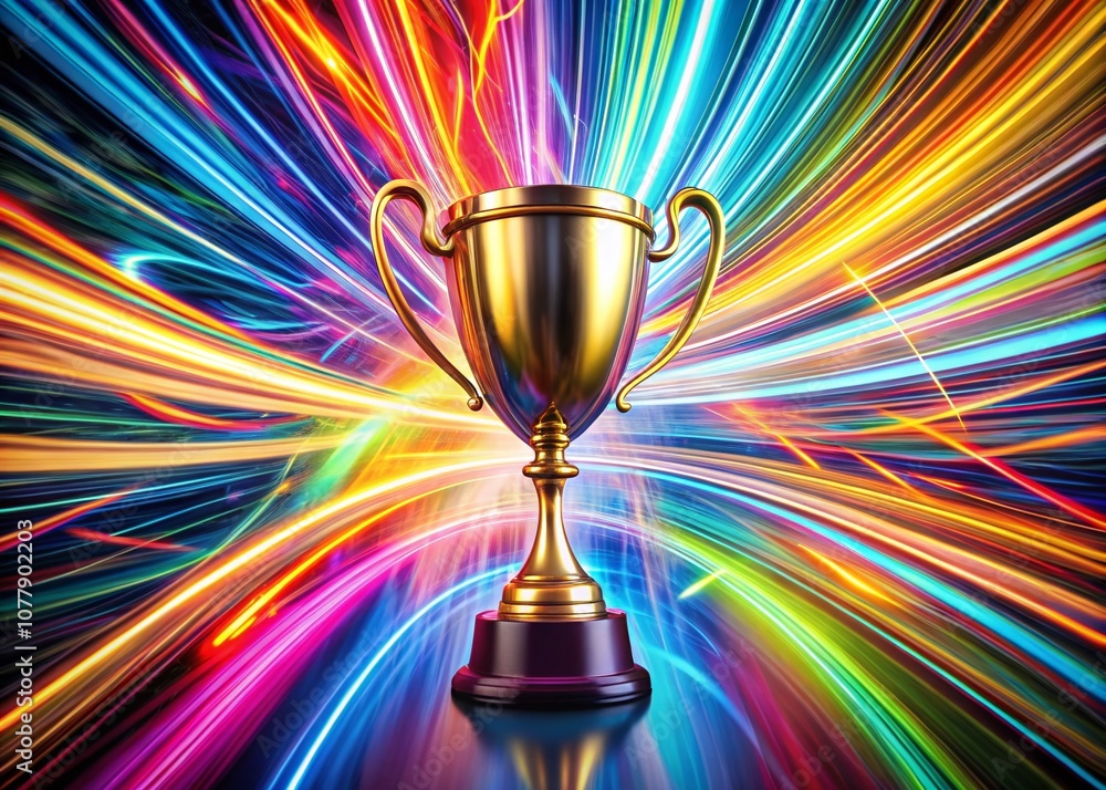 Abstract Colorful Background Featuring a Trophy in a Long Exposure Style, Perfect for Celebrating Achievements and Success with Dynamic Vivid Colors and Light Trails Abstract Colorful Background Featuring a Trophy in a Long Exposure Style, Perfect for Celebrating Achievements and Success with Dynamic Vivid Colors and Light Trails