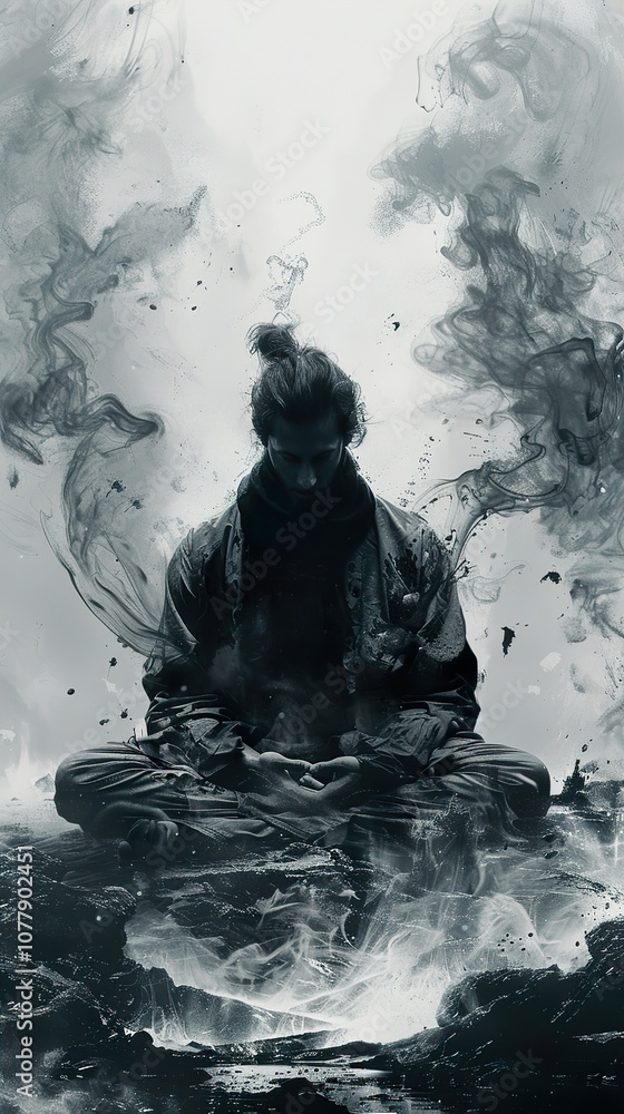 Fototapeta premium Finding Inner Peace: A Monochrome Meditation