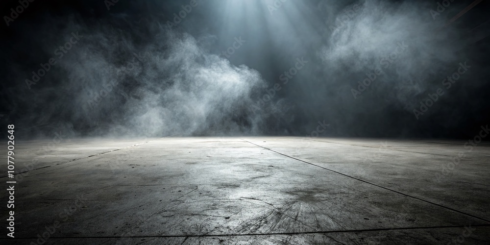 Abstract Empty Space of Grunge Concrete Floor with Soft Spotlight and Mist Creating an Ethereal Atmosphere for Artistic and Creative Backgrounds