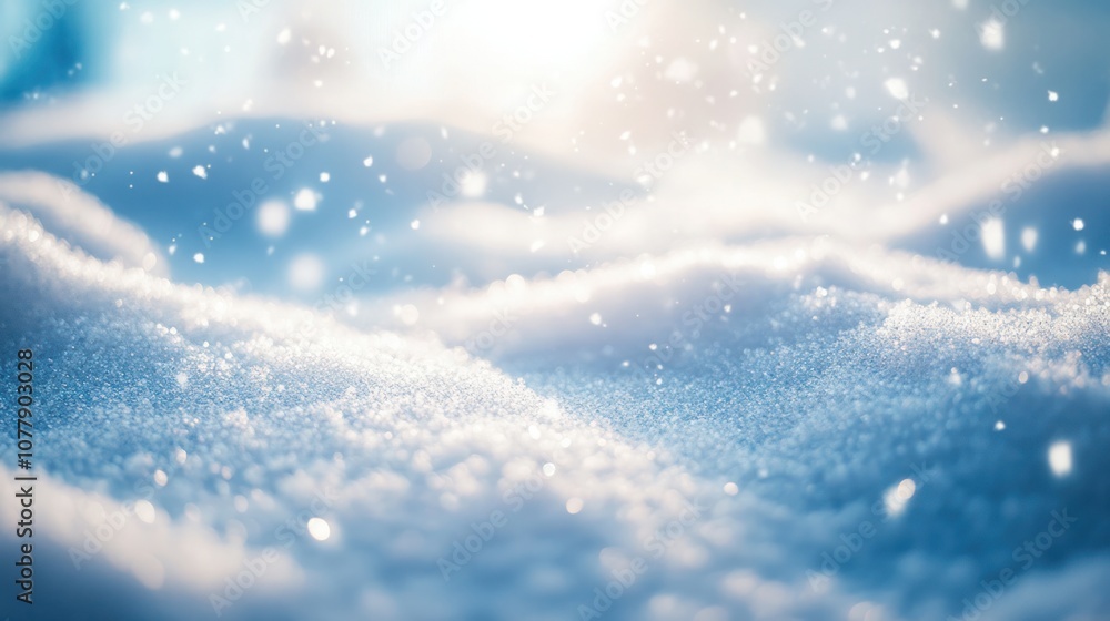 A high-resolution image of a snow-covered landscape that appears almost surreal, featuring snowflakes that shimmer with various shades of blue and silver against a bright white backdrop A high-resolution image of a snow-covered landscape that appears almost surreal, featuring snowflakes that shimmer with various shades of blue and silver against a bright white backdrop