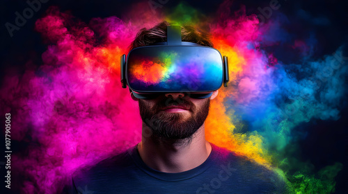 Virtual Reality Experience with Colorful Smoke Background Illustration