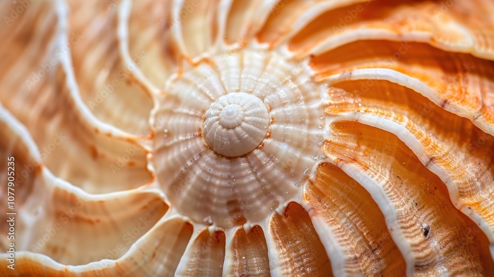 Nautilus shell in closeup, showcasing its intricate spiral pattern. The shell's geometric design is a stunning example of nature's artistry. Nautilus shell in closeup, showcasing its intricate spiral pattern. The shell's geometric design is a stunning example of nature's artistry.