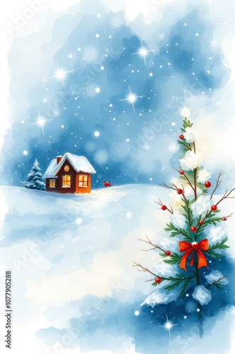 Pupazzo di neve natalizio che regge un cartello christmas backdrop Illustration Watercolor painting art style 