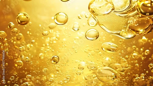 Golden Oil Droplet Suspended in Yellow Liquid