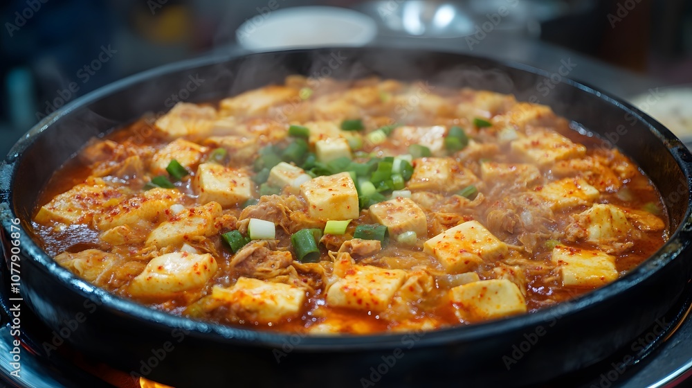 A hot bowl of kimchi jjigae, spicy stew made with kimchi, tofu, pork, and gochujang.
A hot bowl of kimchi jjigae, spicy stew made with kimchi, tofu, pork, and gochujang.