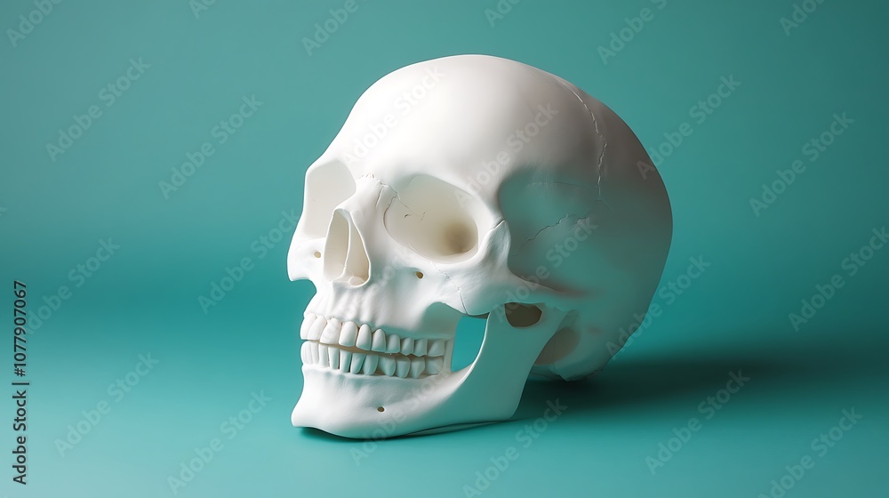 White Skull Model on Green Background White Skull Model on Green Background