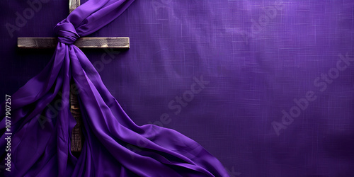 Cross with purple drape, Symbol of faith during Lent season