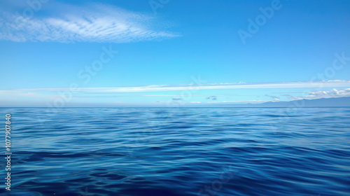 Clear sky meeting a distant horizon over the ocean, the soft blue sky blending with the deep blue sea