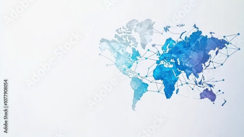 Fototapeta Naklejka Na Ścianę i Meble -  A watercolor-style world map with interconnected lines, symbolizing global connectivity.