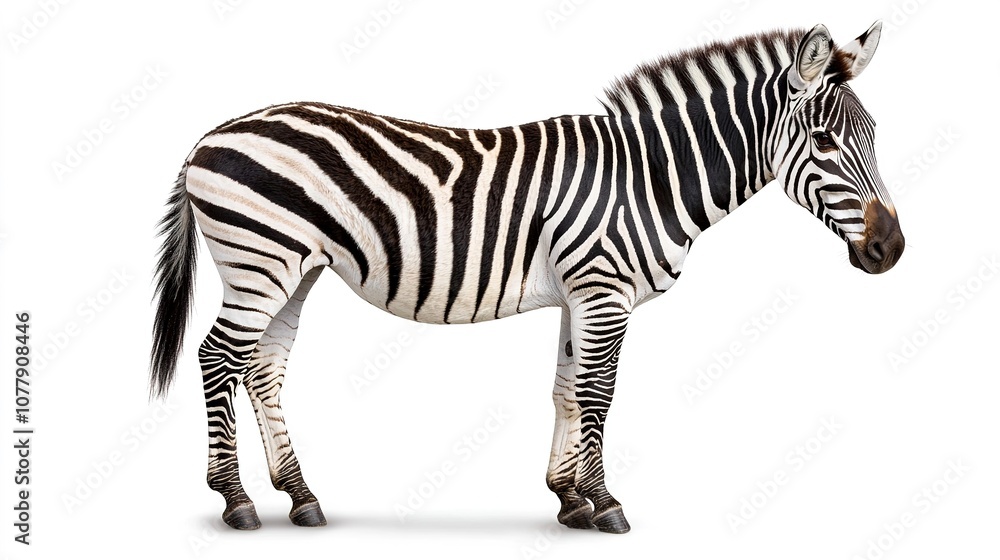 Obraz premium Striped zebra standing proudly on a white background
