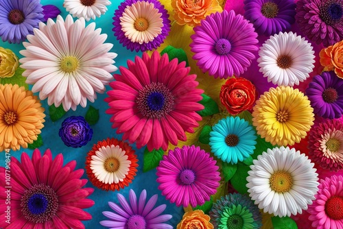 Stunning 3D Render of Colorful Isolated Flowers on Vibrant Backgrounds